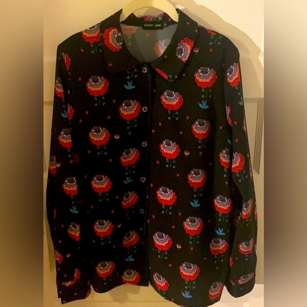 Sister Jane Black Floral Print Shirt Blouse